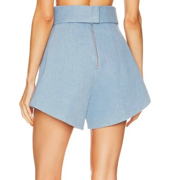 NWT Bronx & Banco x Revolve Capri Denim Logo Buckle Belted High Waist Shorts - Picture 3 of 5